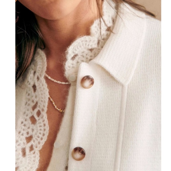 BEST Sezane Will Knit Jacket - Ecru Ivory French Cotton French Causal - Picture 5 of 12